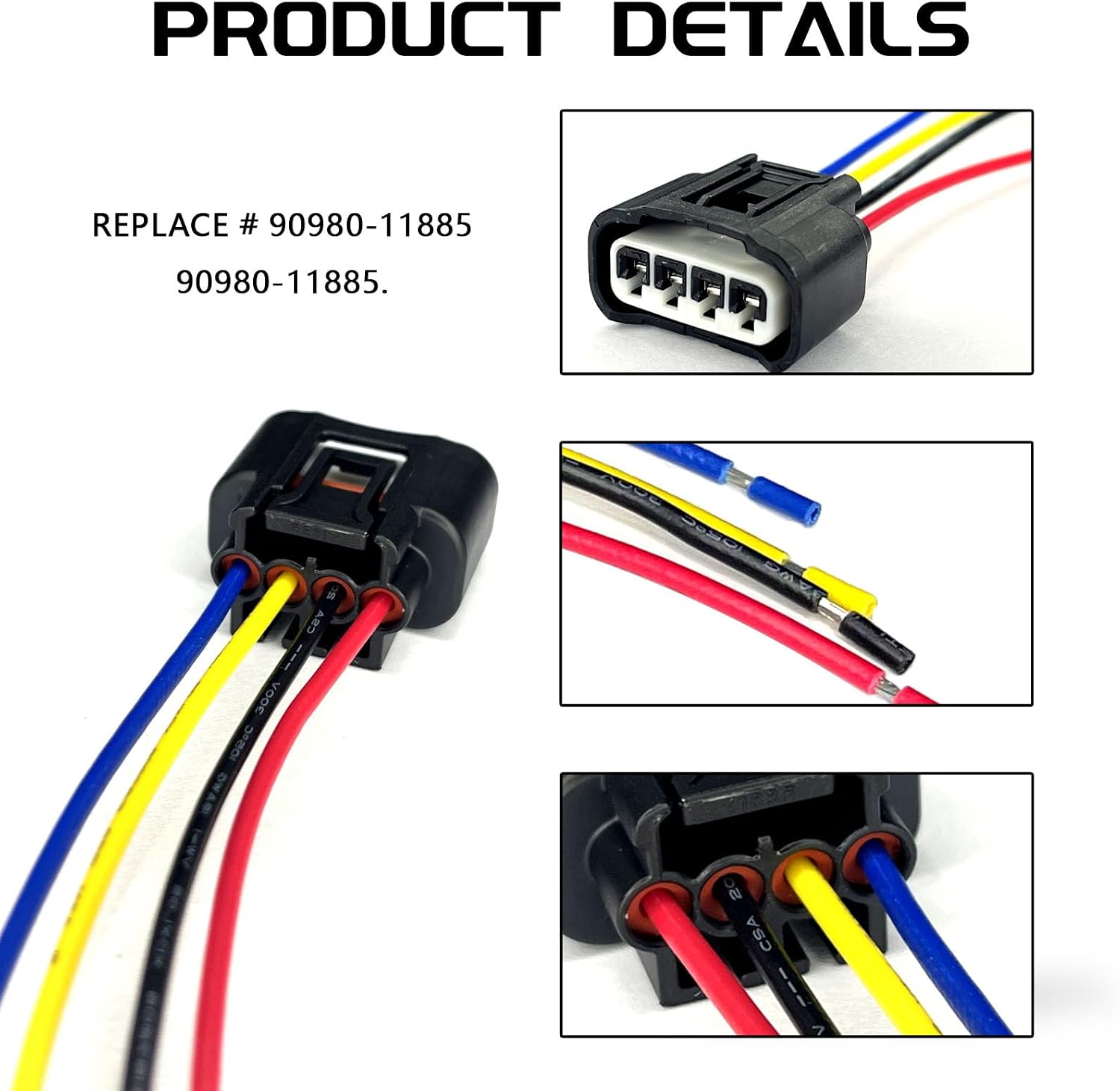 4PCS Ignition Coil Connector Plug Harness, 4 Ports Ignition Coil Wiring Harness Pigtail Socket, High Voltage Package Wire Cable Female Connector Plug for Toyota Lexus Camry, Replace #90980-11885