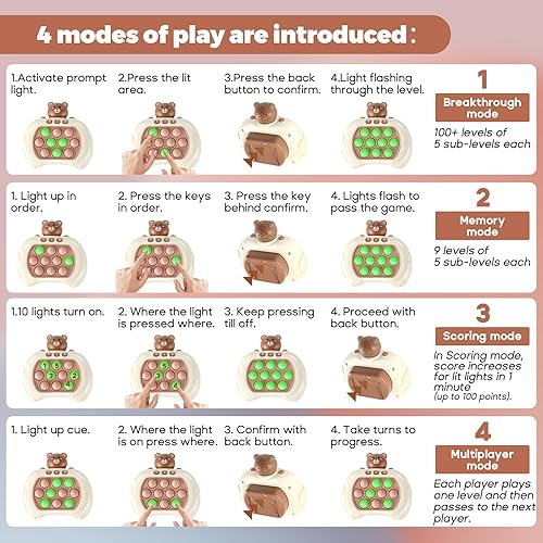 Miniatura 6 de Juego antiestrés para niños y adultos, controlador de juegos de mano de empuje rápido con burbuja iluminada, máquina de juego de rompecabezas