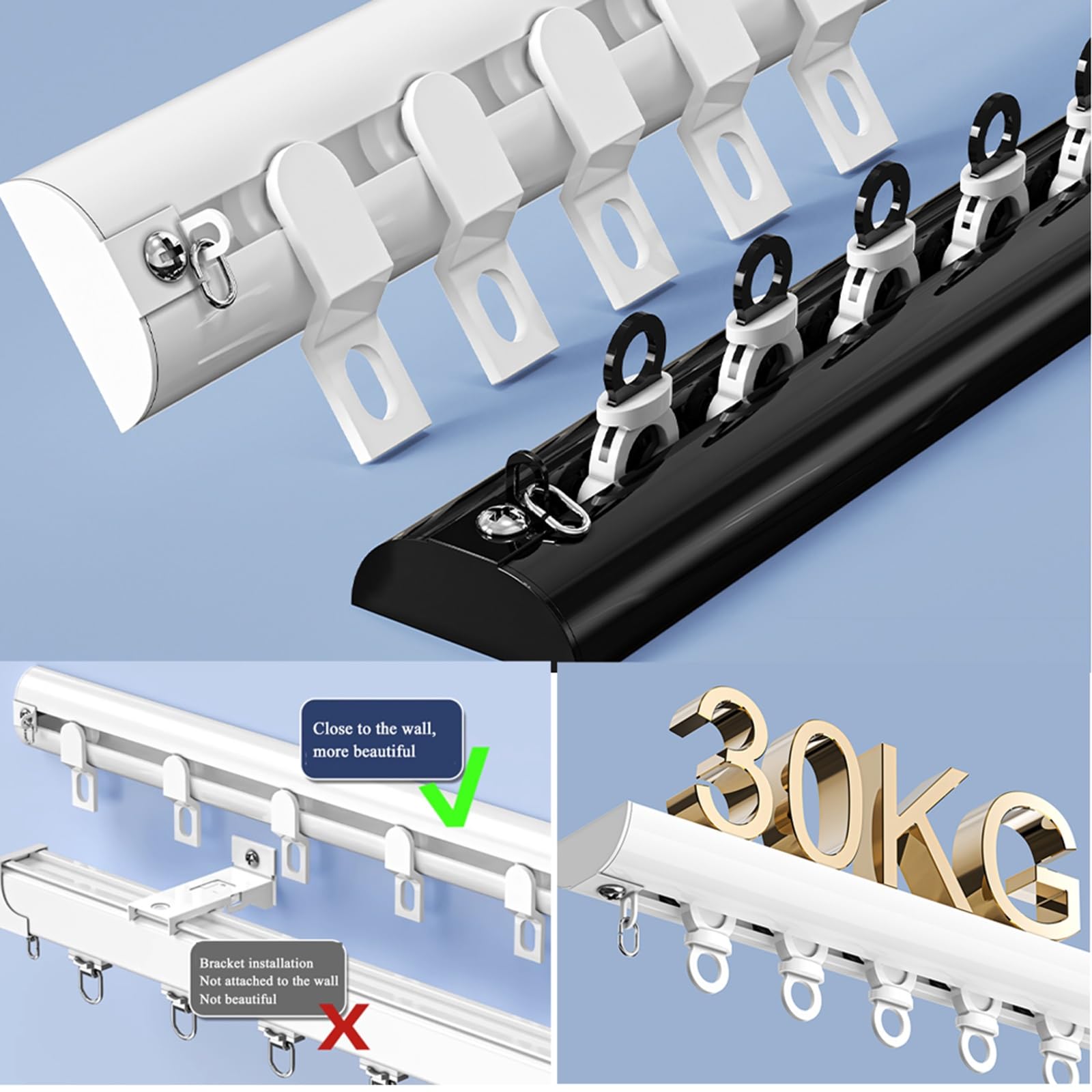 Tringle Rideau Système de Rail de Rideau Extra Fin en Aluminium, pour La Maison/Camping Car/Zone D'intimité, Rails à Rideaux au Plafond/au Mural(White-Wall,4.5m(3 * 1.5m))