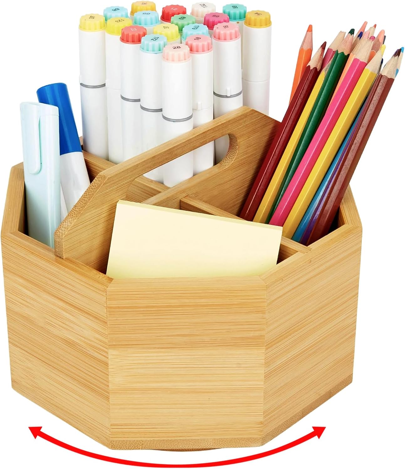 360° Rotating Bamboo Pen Holder Organizer, Art Supply Organizer