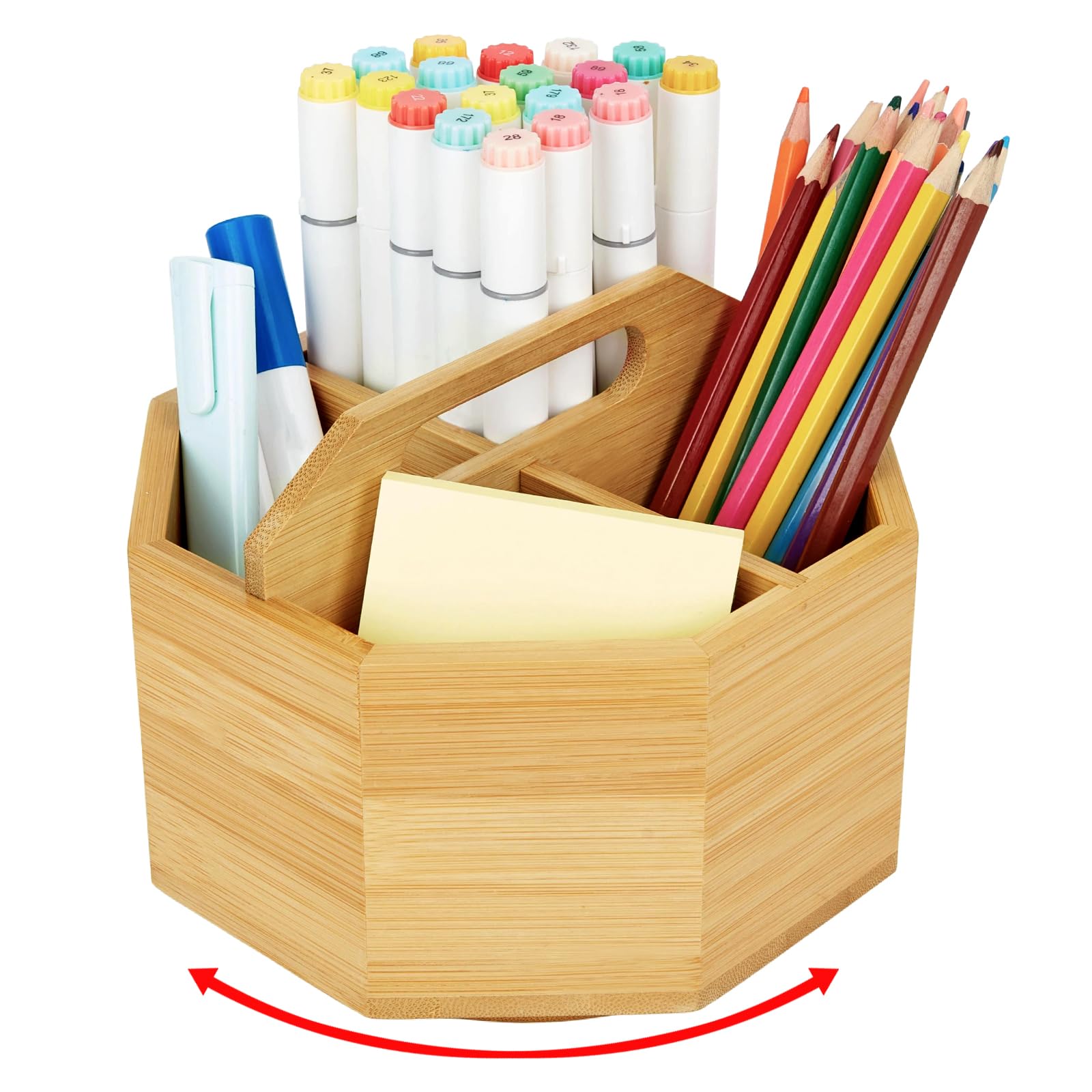 GLASSWINDS 360° Rotating Wooden Pen & Marker Holder, Art Supply Organizer for Colored Pencils, Crayons, Paint Brushes, Desk Storage for Office School Classroom