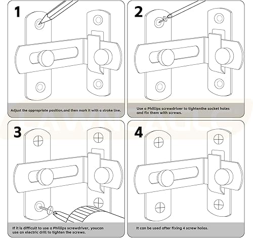 Miniatura 8 de Paquete de 2 cerraduras de puerta de granero de 90 grados para puerta de granero, puerta de mascotas, baño, al aire libre, garaje, jardín, ventana,