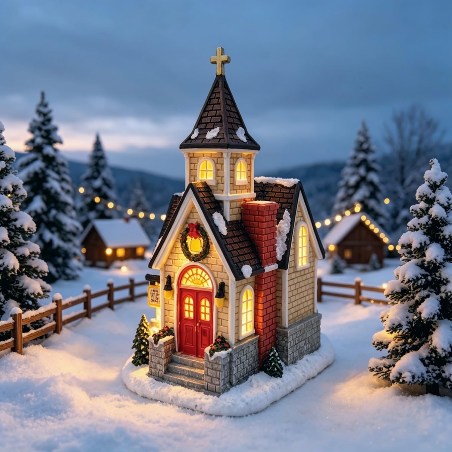 Light Up Christmas Village Church Holiday Resin Christmas Houses