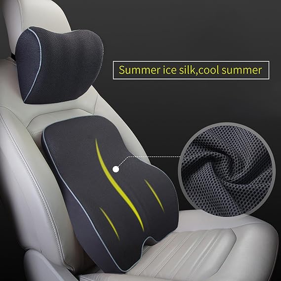 Car Headrest & Lumbar Support Pillow for VW Atlas Tiguan Taos Jetta, Ergonomic Memory Foam Headrest Pillow Lumbar Support Pillow for Neck Back Pain Relief for Driving Traveling, Gray