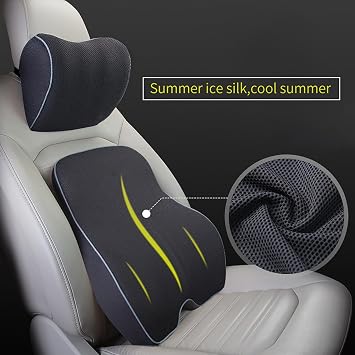 Car Headrest & Lumbar Support Pillow for VW Atlas Tiguan Taos Jetta, Ergonomic Memory Foam Headrest Pillow Lumbar Support Pillow for Neck Back Pain Relief for Driving Traveling, Gray