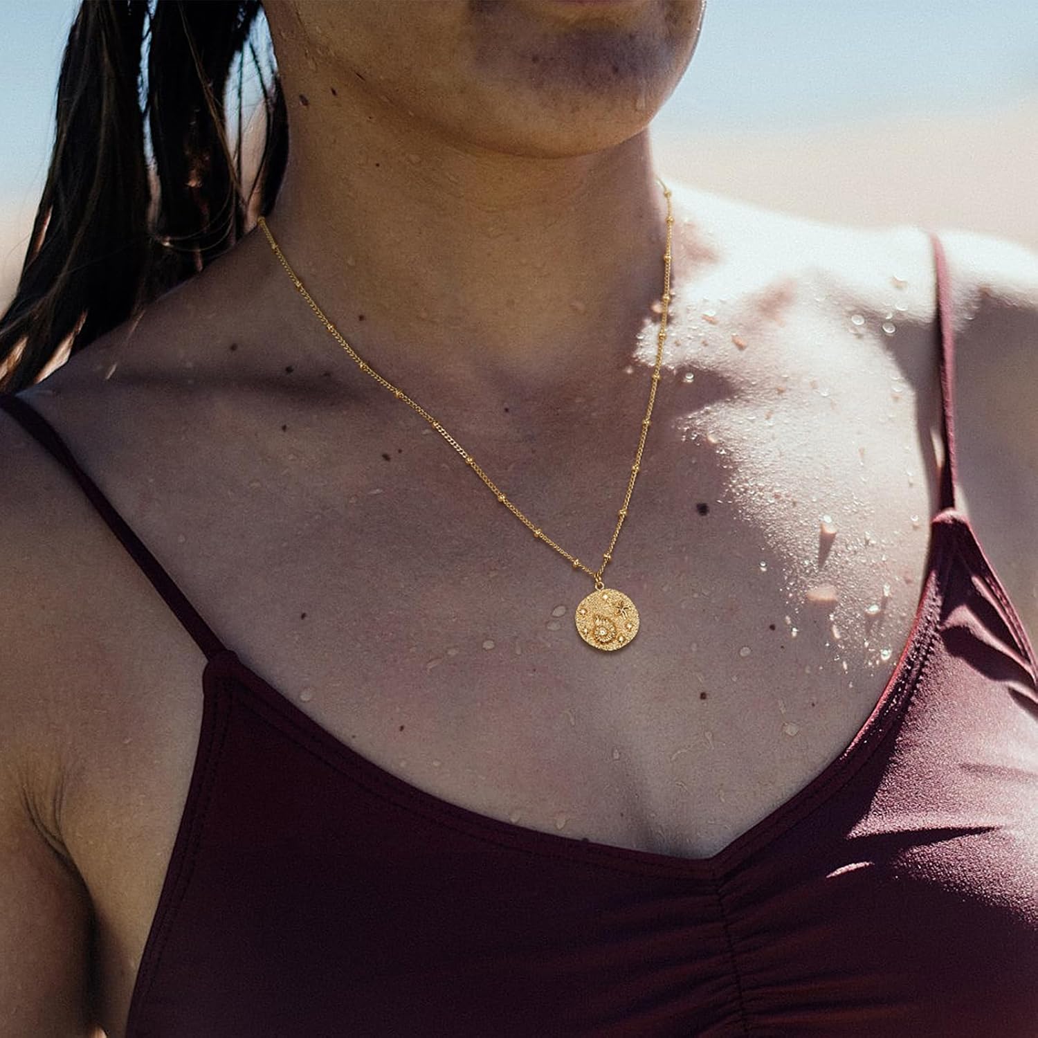 MEVECCO Dainty Gold Seashell Pendent Necklace Ocean Necklace for Women 18K Gold Plated Necklace Boho Handmade Summer Beach Necklace Jewelry Coin Conch image 2 of 7 B0D53NSB1N