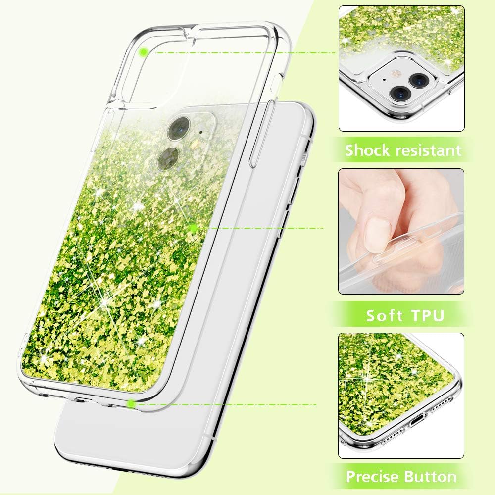 Maxdara Case for iPhone 11 Case Glitter Liquid for Women Girls (Screen Protector) Bling Shiny Sparkle Luxury Pretty Soft TPU Phone Case for iPhone 11 6.1 inches (Green)