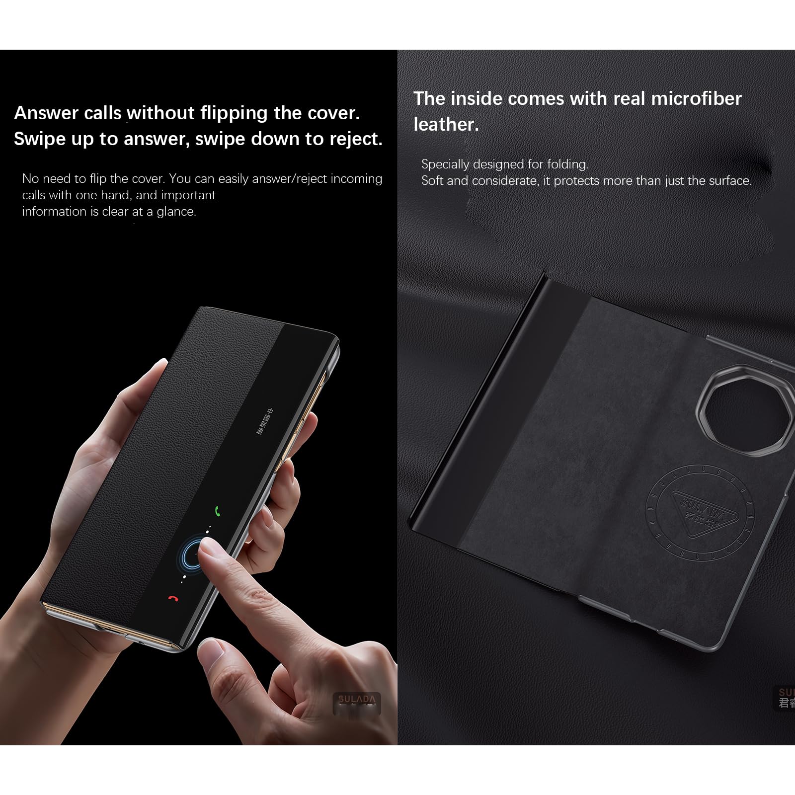 Kompatybilne z Huawei Mate XT etui Smart Clear View Case [kompatybilne z Mag-Safe] [z regulowanym stojakiem pierścieniowym] smukłe etui z prawdziwej skóry portfel z klapką, ochronne, odporne na