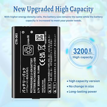 3DS Battery Pack [3200mAh] (2026 New Upgraded),CTR-003 Battery Compatible with Nintendo 3DS N3DS,2DS, 2DS XL CTR-001 MIN-CTR-001 Gaming Console with Tool Kit (Not for New 3DS, 3DS XL)