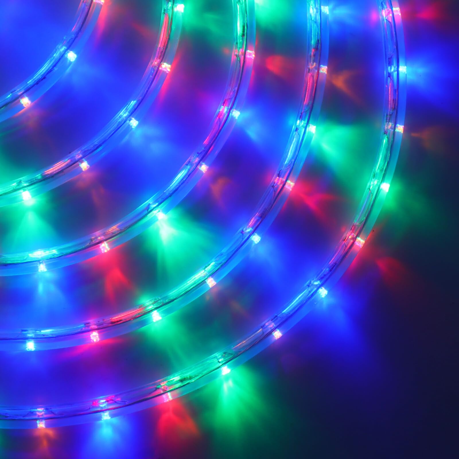 GQL Waterproof LED Round String Lights, 220V UK Plug-in Outdoor Flexible Tube Light, 36 LEDs/m for Garden Wedding Party Pub Tree Decoration (15m, Fixed Multi-Color)