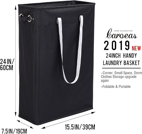 Miniatura 3 de Caroeas - Cesta para ropa sucia de tela de 24, práctica cesta para ropa sucia para colgar alta y angosta bolsa plegable, bolsa de lavandería de