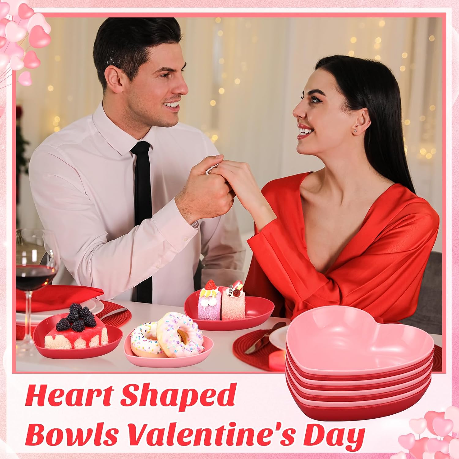 12 Pcs Valentine's Day Heart Shaped Bowls 5.7 Inch Heart Shaped Wheat Straw Small Snack Dessert Dishes Salad Plates for Dinner Appetizer Sauce Dish Dipping Snack Fruit Dessert Steak Serving (Pink)