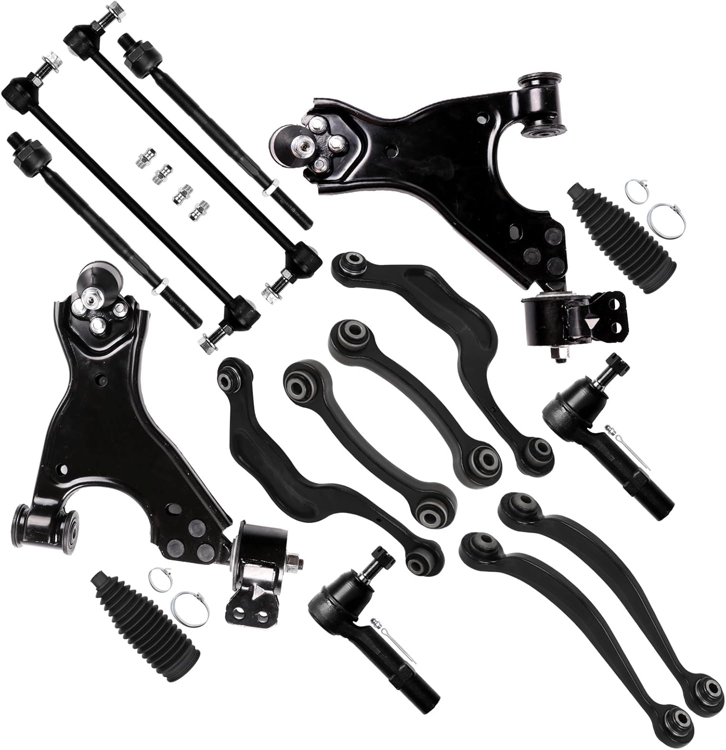 16pcs Suspension Kit Fit for 2008-2017 for Buick for Enclave 2007-2016 for GMC for Acadia Front Lower Control Arm Rear Upper Forward Rearward Control Arm and Link Tie Rod End and Boot Sway Bar