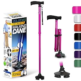 ZELECKS Walking Cane for Women & Men - Self Standing Adjustable Folding Cane with T Handle and 360 Pivot Base - Lightweight Foldable Walking Stick for Seniors - Collapsible Cane for Walking