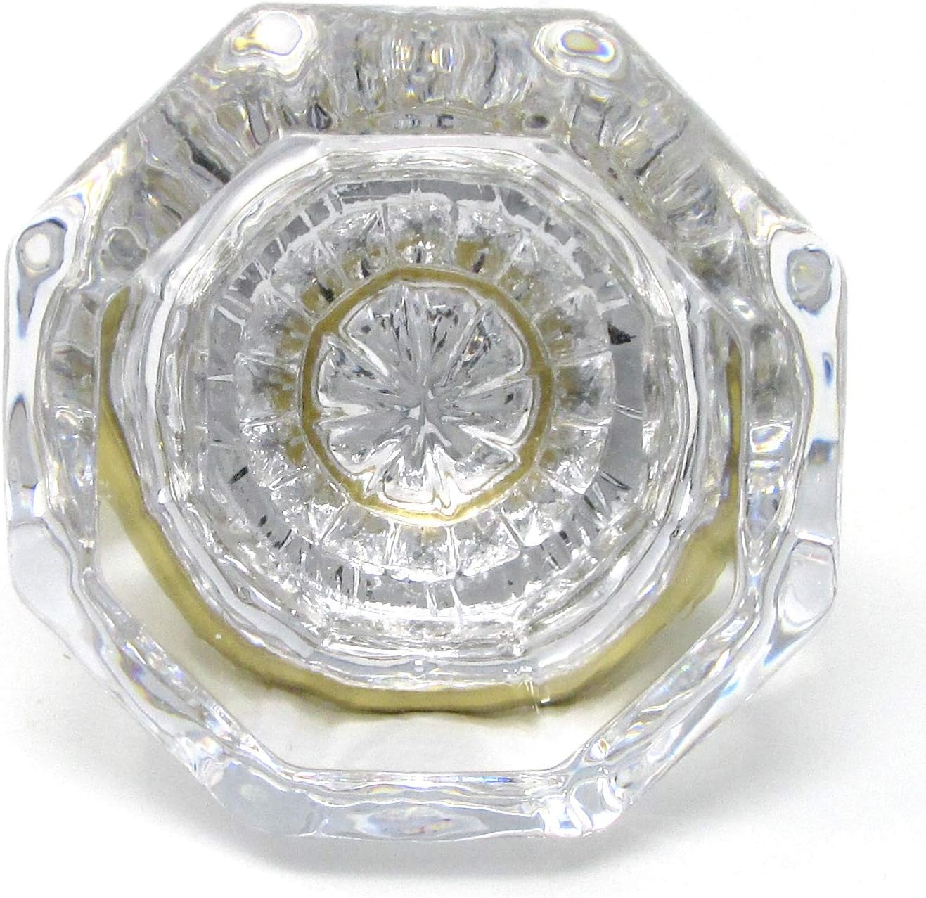 Rousso's Reproductions Beveled Eight Point Glass Door Knobs 0018-PB Crystal Interior Knobs with Spindle