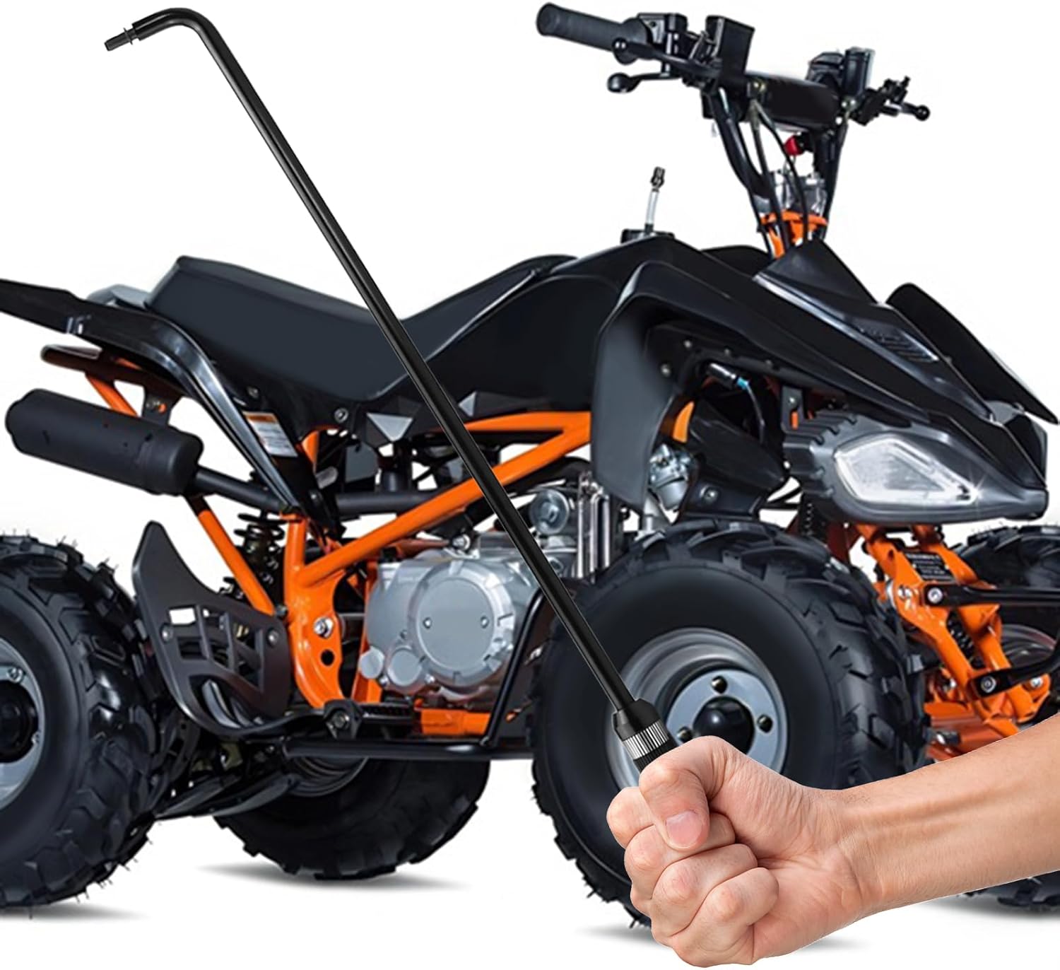 Tool held near an ATV engine, illustrating its application