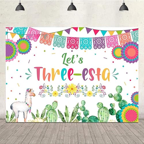 Miniatura 4 de Ticuenicoa Telón de fondo mexicano de tercer cumpleaños Let's Three-Esta, decoración de fiesta para niña, fondo de fotografía de cactus mexicano,