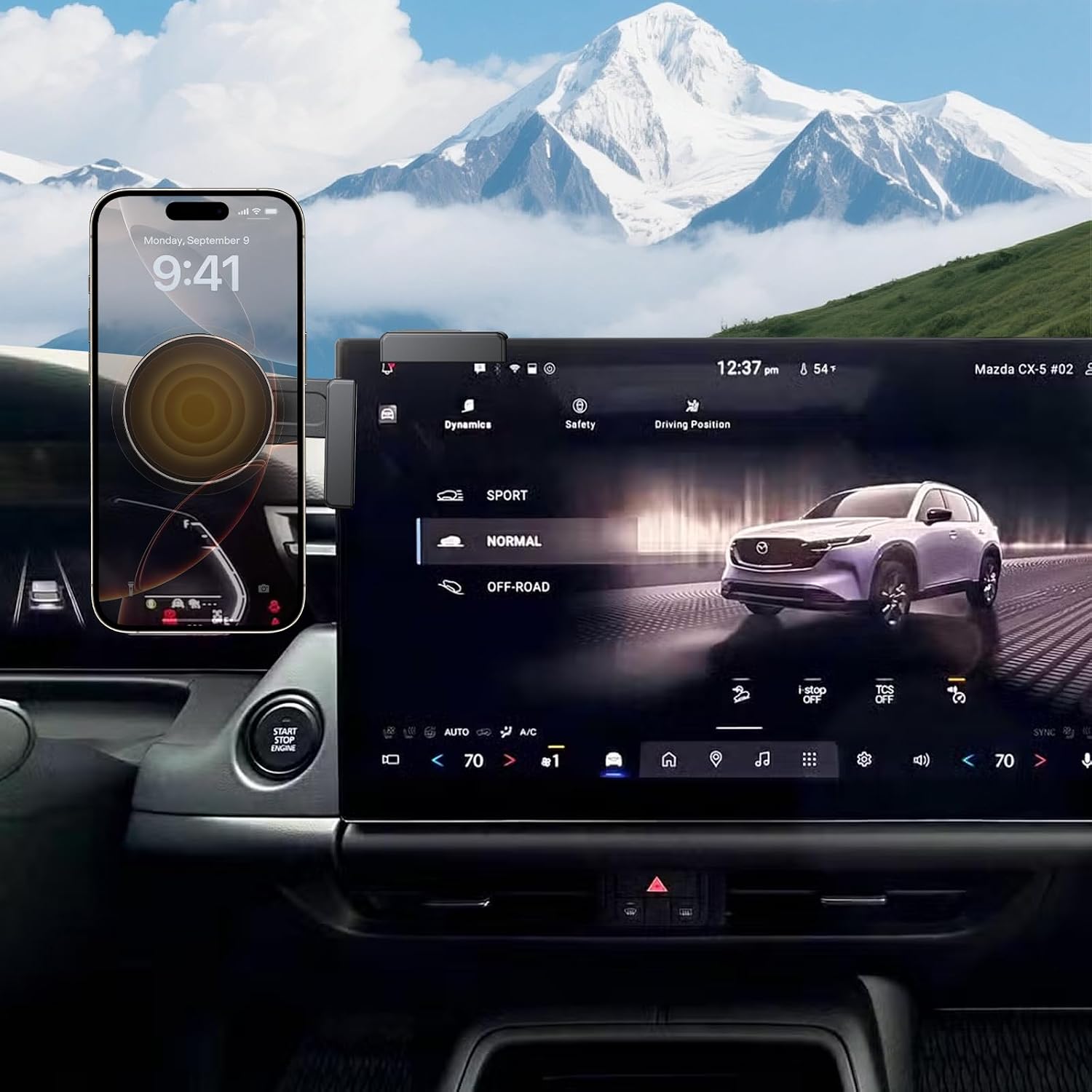 YEE PIN 360° Adjustable Magnetic Car Mount Mazda CX5 2026 Phone Holder 15.6 Inch Screen Clip CX 5 Phone Mount 2026 Mazda CX5 Premium Plus Accessories Magnetic Car Holder CX-5 Radio Mount 15.6" Screen