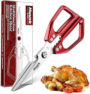 HUUSK Kitchen Scissors for Food - Stainless Steel Kitchen Shears, Sharp Red Meat Scissors Dishwasher Safe, Heavy Duty Poultry Shears, Japanese Cooking Scissor for Chicken, Christmas Gift for Men Women