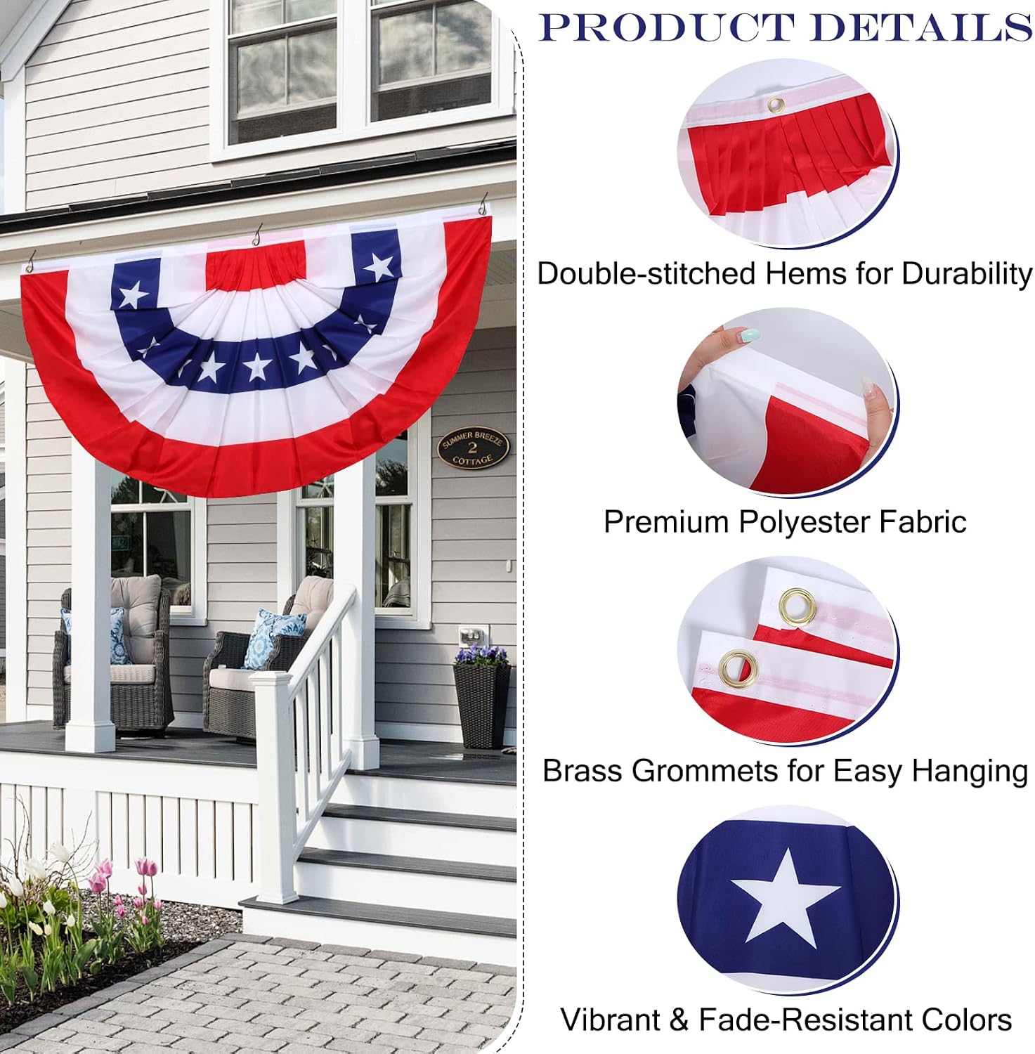 Avxdbr 4Pcs American Pleated Fan Flag 2 x 4 FT 4th of July Decorations Red White and Blue American Flag Bunting Patriotic Decorations for Outdoor Yard Party (4, 4th of July)