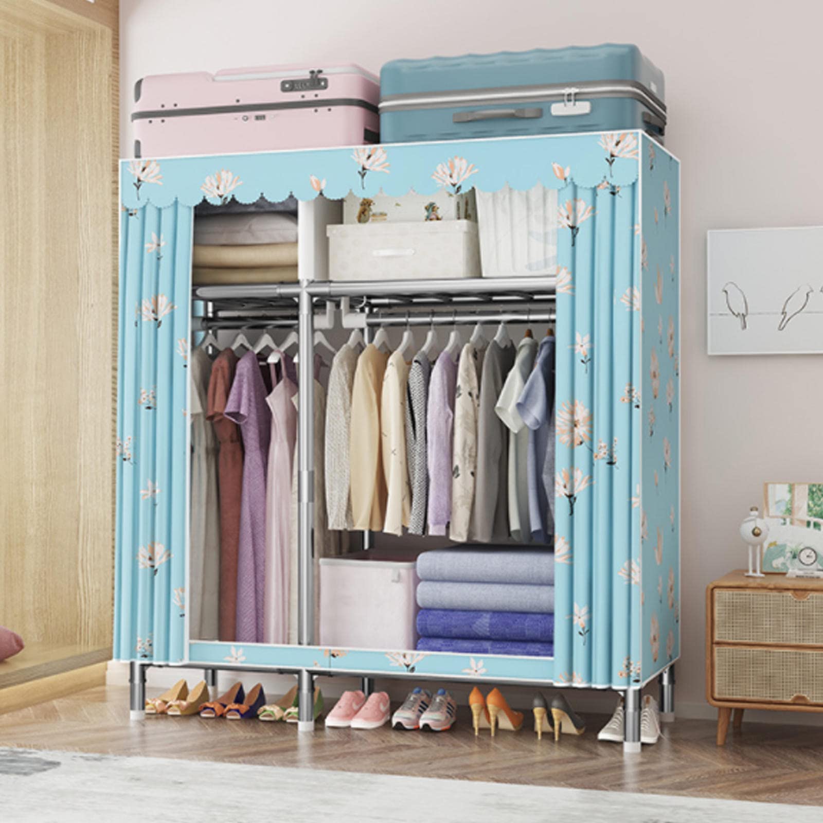 Kleiderschrank, tragbare Kleiderschrankregale aus Segeltuch, Stoff-Kleiderschrank-Aufbewahrungsorganisator mit Kleiderstange, Regale für Schlafzimmer,C-130X45X170cm