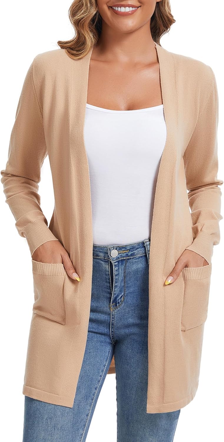 Cardigan for Women Casual Long Sleeve Open Front Cardigan Sweaters with Pockets