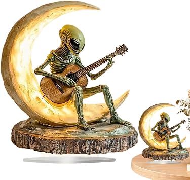 Alien Statue Small, Alien Decor Garden Statue, Well-Crafted Acrylic Desk Decor Coffee Table Sculptures, Uncompromising Strength Acrylic Moon Guitarist Collectible Figurines, Home Decoration