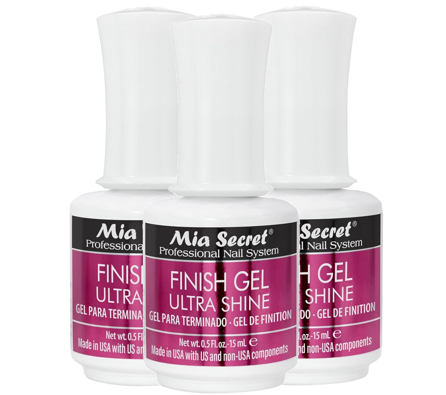 Mia Secret Finish gel top coat for gel or acrylic nails (5-PIECE PACK) - No wipe clear nail polish - High gloss top coat for artificial nails (5-Piece Pack)