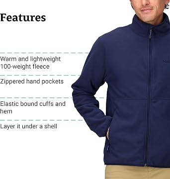MARMOT Men's Rocklin Full-Zip Jacket - Classic, Warm, Lightweight 100-Weight Fleece Layer