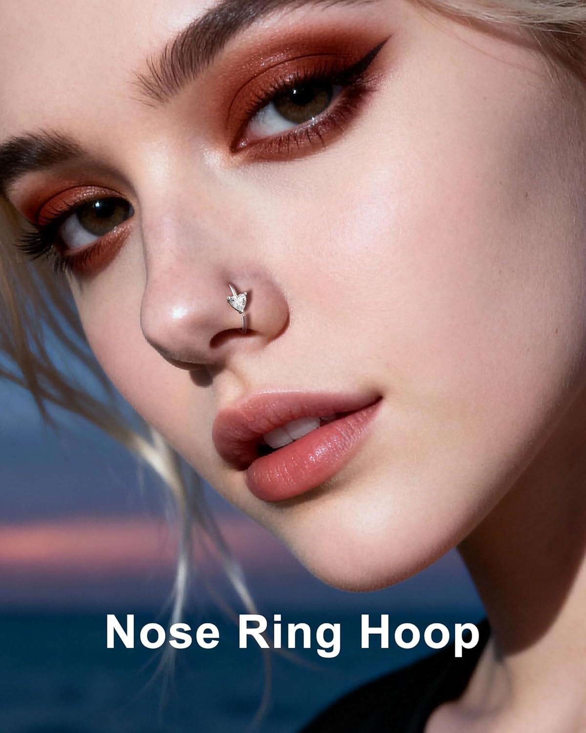 Jewseen 925 Sterling Silver Nose Rings Hoops 20g Hoop Nose Rings Heart Cartilage Hoop Helix Earrings Nose Piercings Jewelry for Women - Image 2