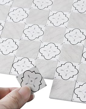 iLAND Dollhouse Flooring on 1/12 Scale 1/6 Scale, Miniature Dollhouse Accessories, 115pcs Double-Sided Dollhouse Floor Tiles French White Floral & Grey Marble Tiles