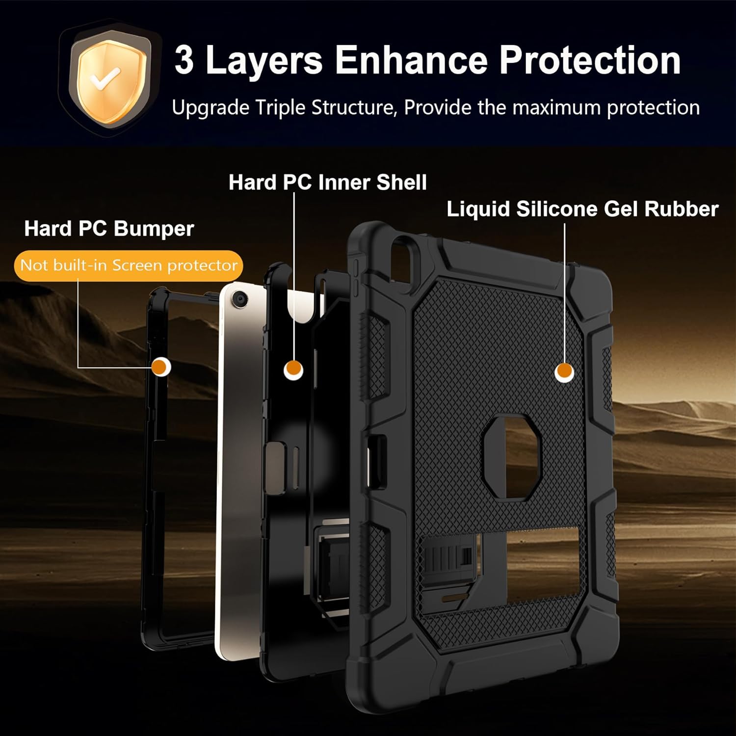 Rantice iPad Air 13 inch Case, Hybrid Shockproof Rugged Drop Protective Case with Kickstand & Pencil Holder for iPad Air 13 inch M2 (2024), Black - Image 3