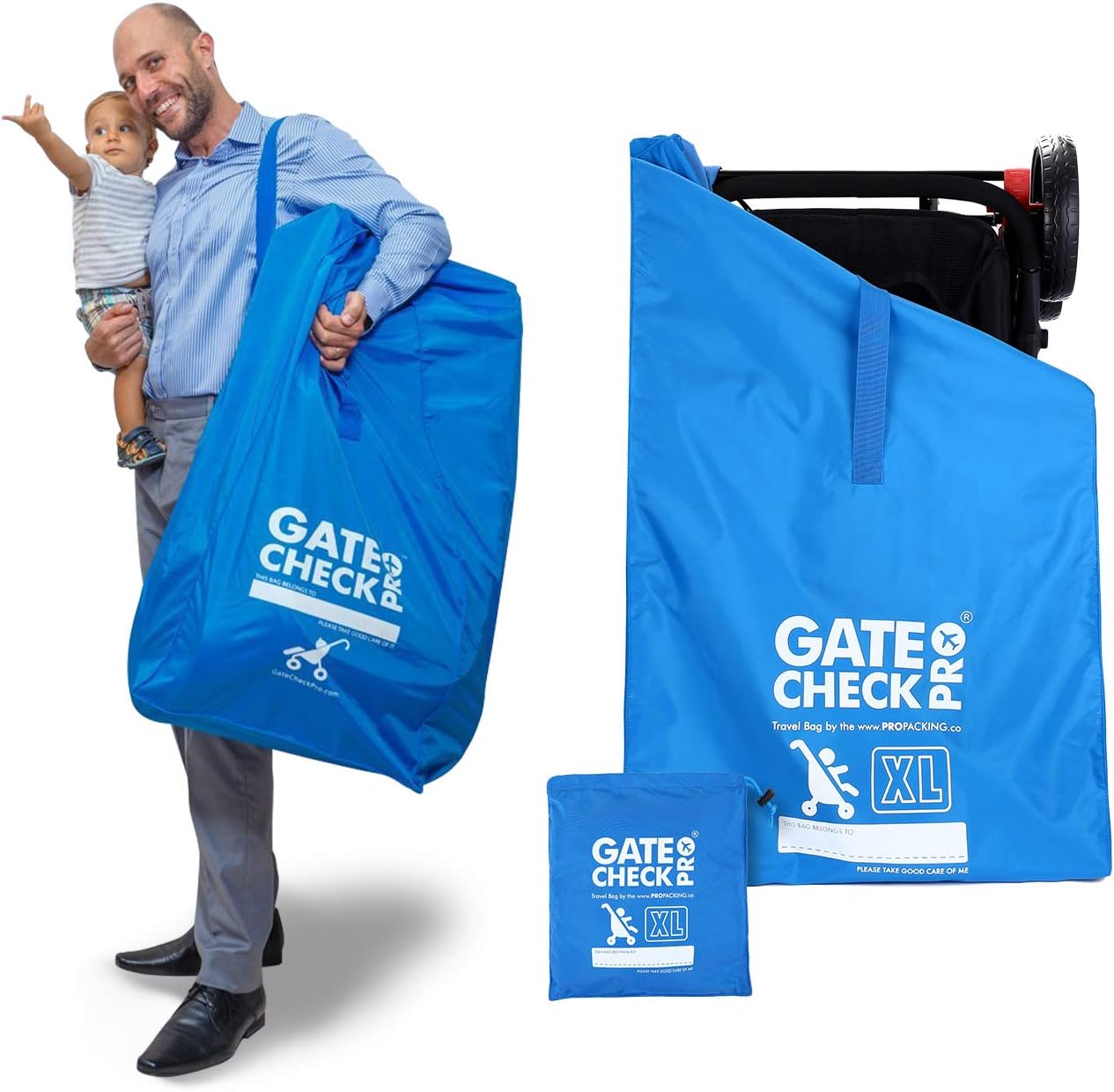 XL Double Stroller Bag for Airplane Travel | Extra Large & Ultra Durable Cover | Padded Adjustable Backpack Shoulder Straps | Easy Carrying - Blue