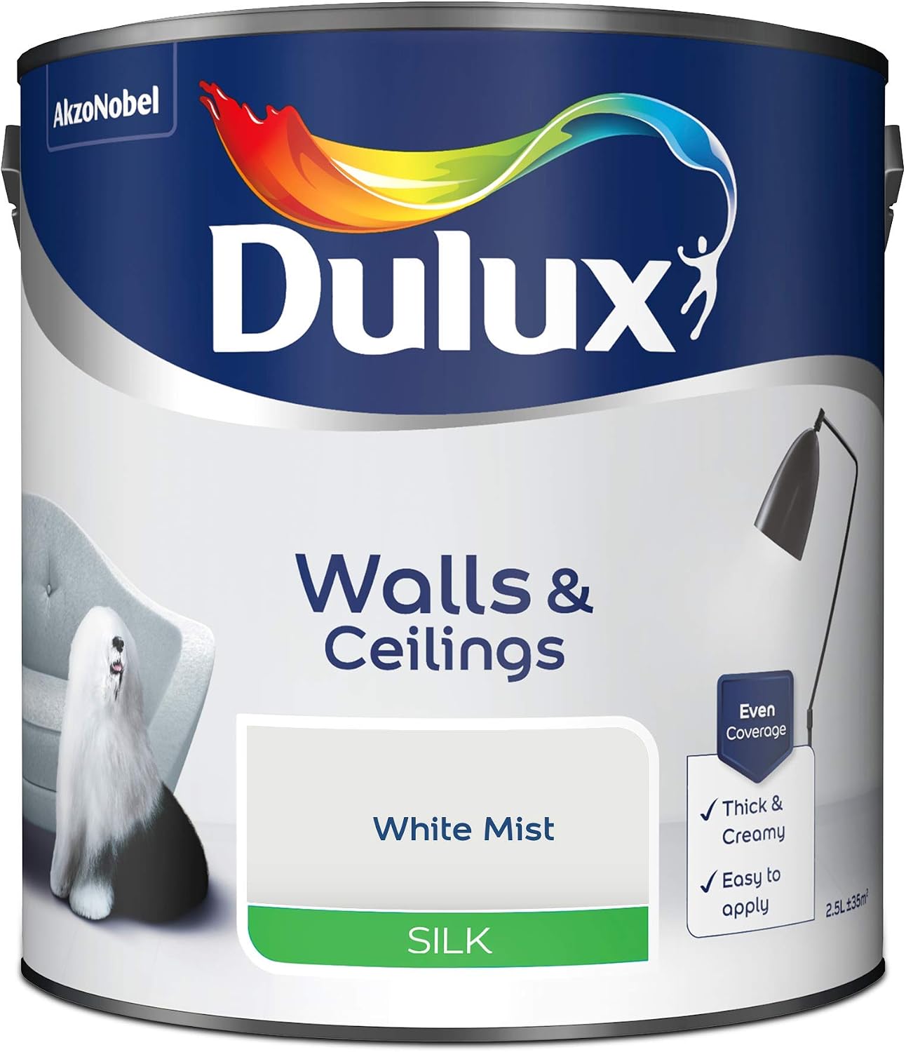 Dulux Silk Emulsion Paint For Walls And Ceilings - White Mist 2.5 Litres, 2.5 l (Pack of 1) - Image 3