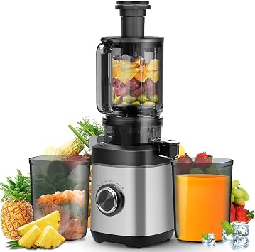 Slow Masticating Juicers with Wide Feed Chute, High Juice Yield Extractor, BPA Free