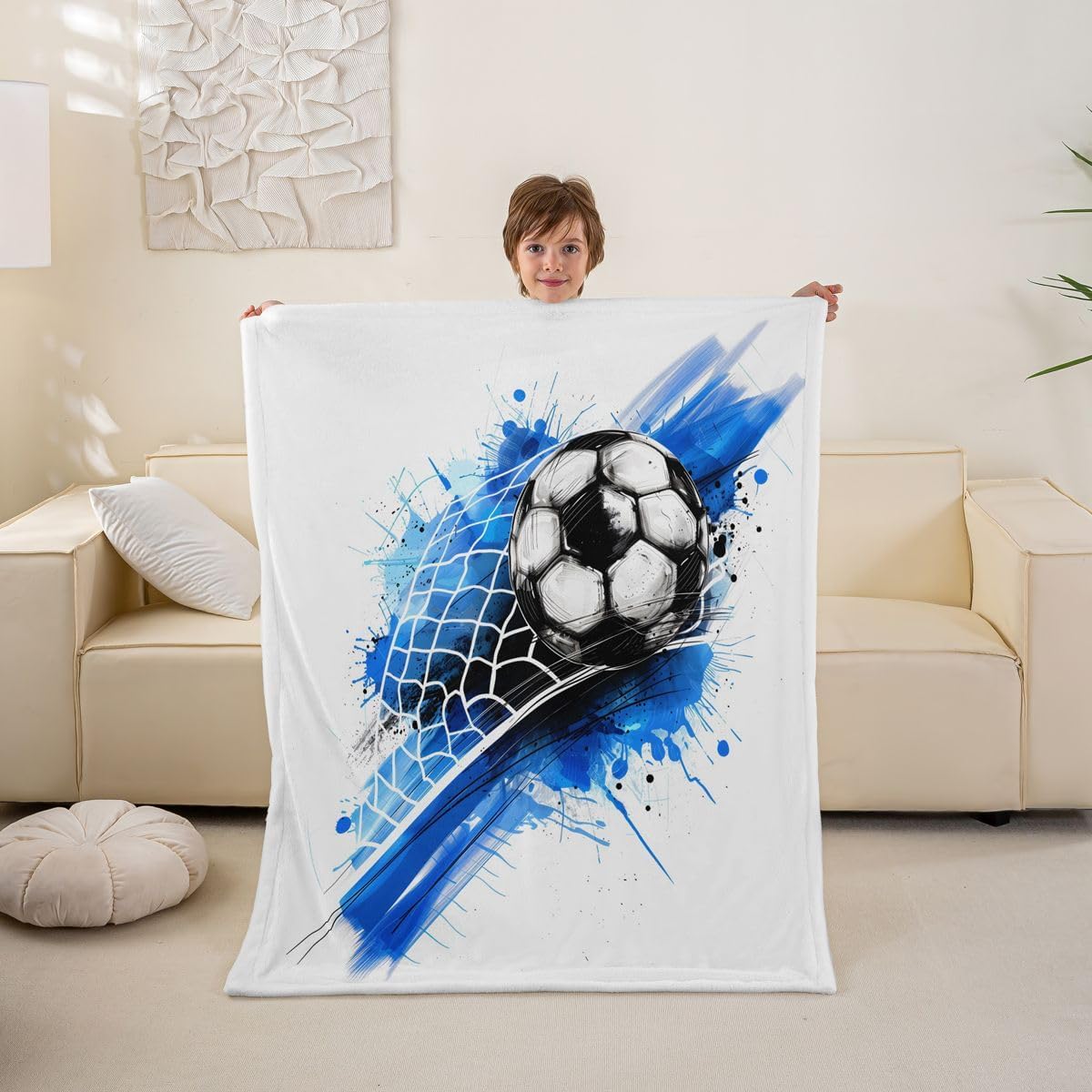 Castle Fairy Blue Splash Soccer Watercolor Flannel Blanket 40"x50" image 5