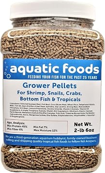 Shrimp GROWER 45% Protein Sinking Pellets, 1/16" x 3/8"...2-lb 6oz Med Jar