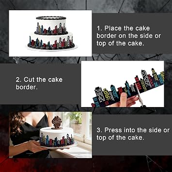 4pcs Spider Skyscraper Cake Toppers with Adhesive Dots, City Theme Cake Topper Skyscraper Border Decorations for Birthday Party & Construction Themed Events
