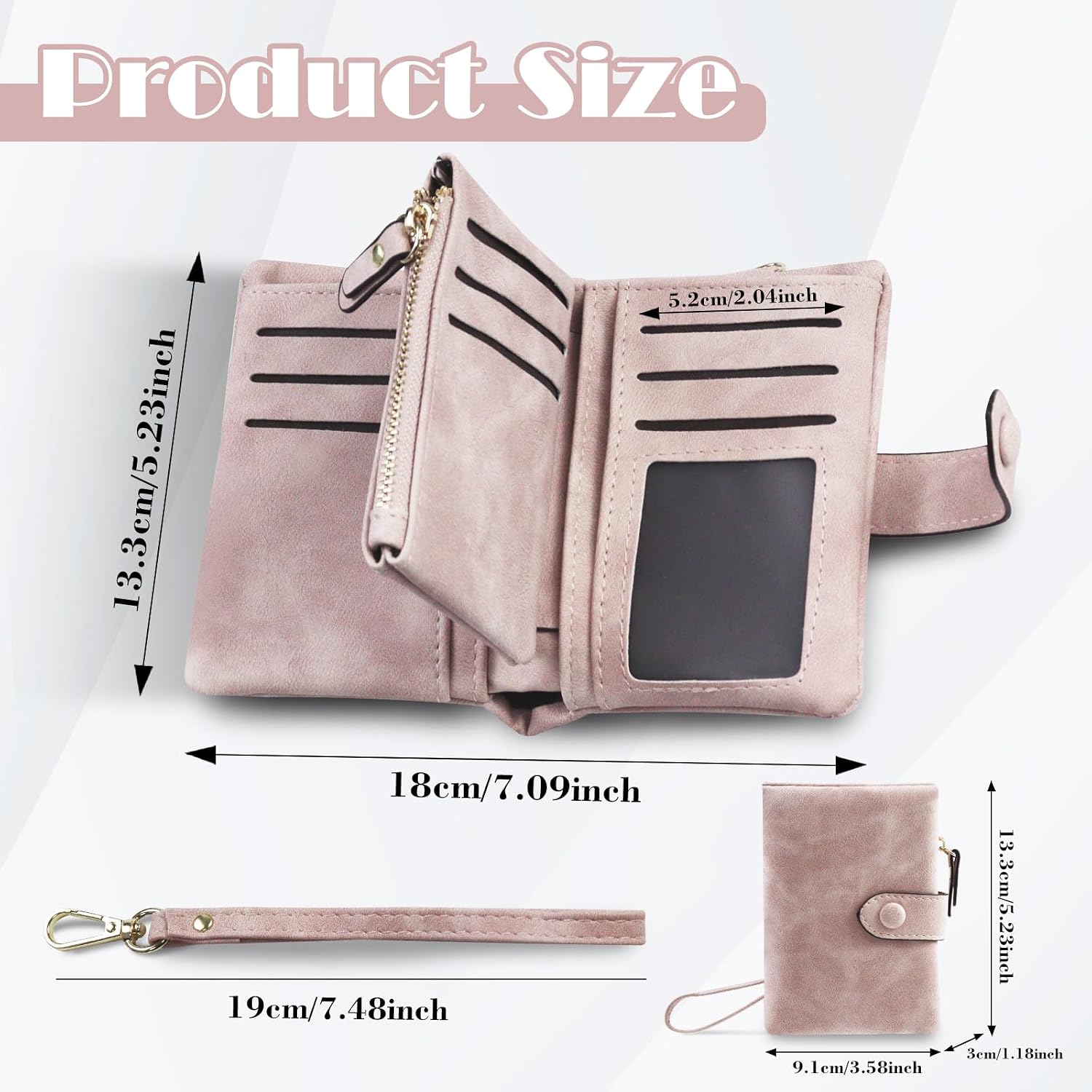 FuninCrea Small Womens Wallet, RFID Muti-Slot Wristlet Wallet Womens Bifold Wallets PU Leather Ladies Wallets with 1 Coin Pocket, 15 Card Slots, and 1 ID Window (S, Pink) image 2