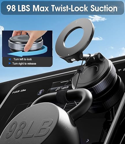 Miniatura 3 de Soporte magnético de teléfono para automóvil mejorado al vacío 2026, reforzado en 360, 98 libras, soporte de teléfono con ventosa ultra para