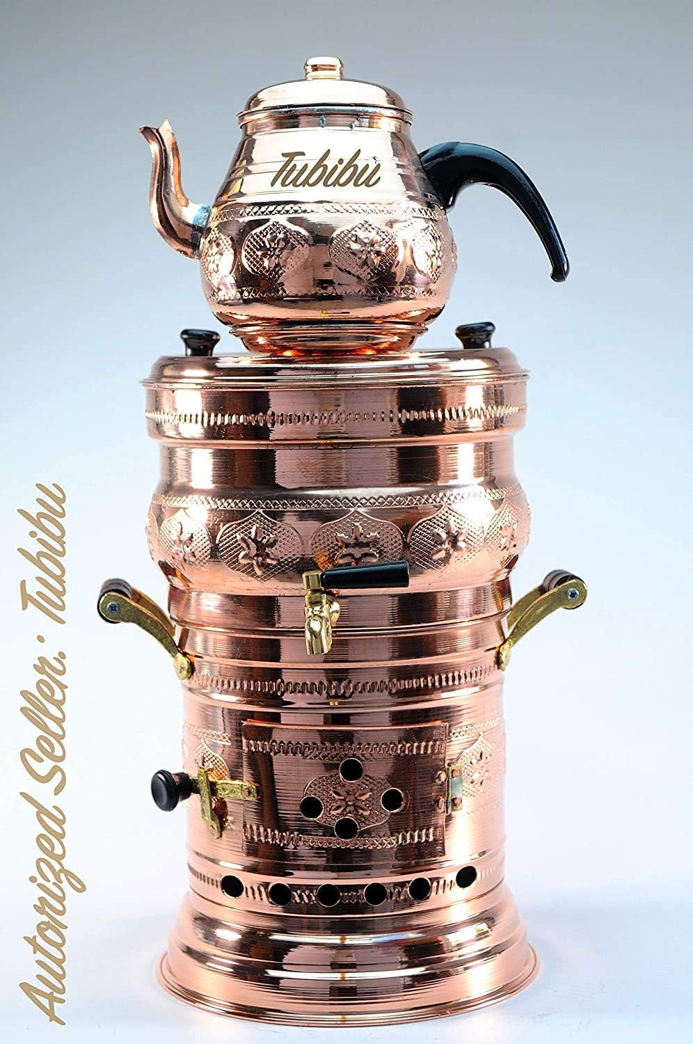 Tubibu Samovar Tea Pot Set Charcoal Handmade Real Copper Samovar (Copper, Lage)