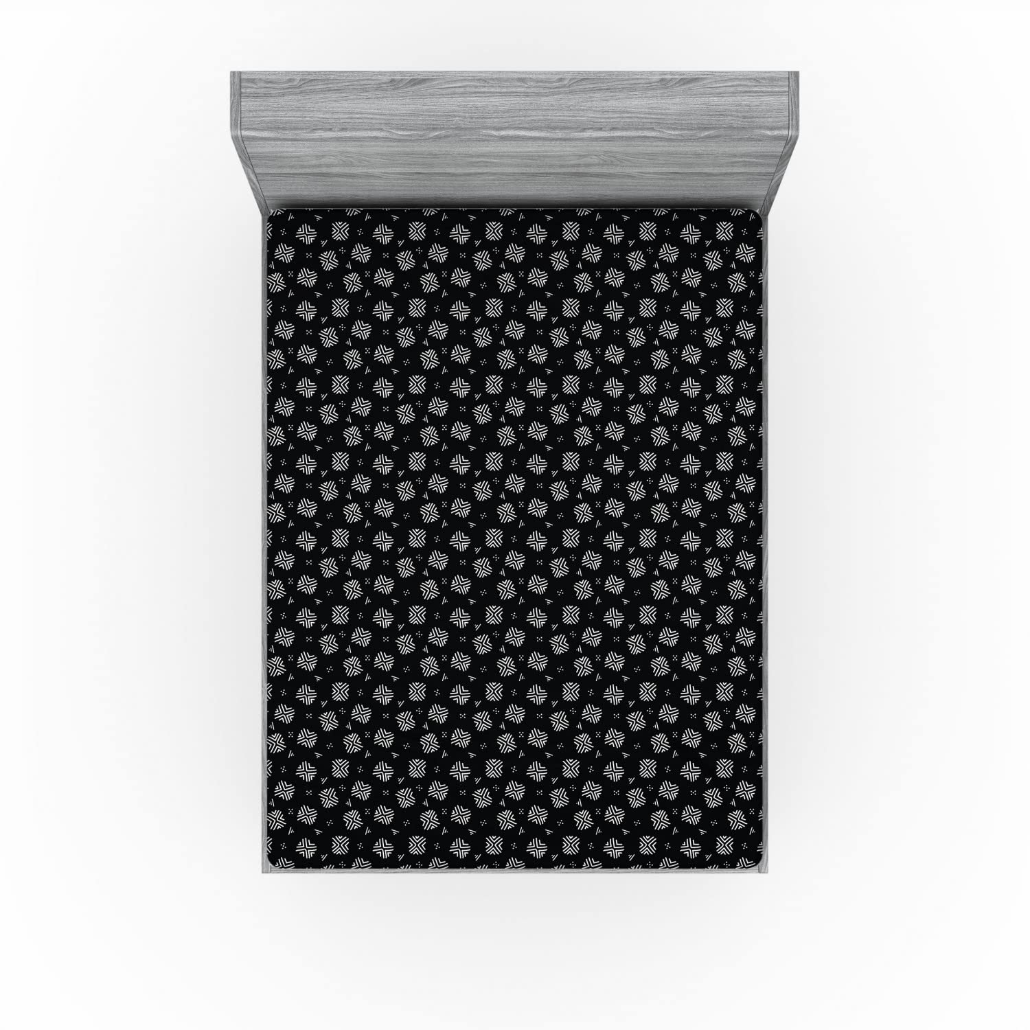 Ambesonne Mudcloth 2 Pack Fitted Sheet, Traditional Folk, Bed Cover All-Round Elastic Deep Pockets 2 Pieces, Package Contains 2 Full Size Fitted Sheets, Charcoal