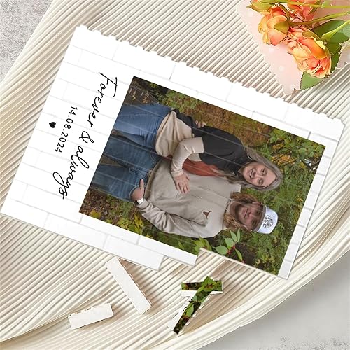 Miniatura 5 de Marco de fotos de ladrillo de construcción personalizado, rompecabezas de bloques de imagen personalizado con nombre y fecha, bloques de