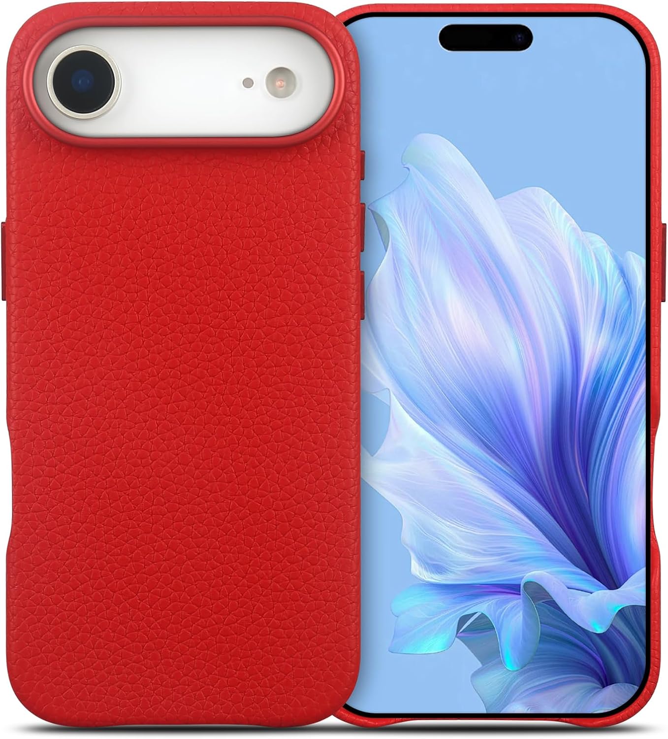 QUARK for iPhone 17 Air Genuine Leather Case Fit for MagSafe, Premium Litchi Grain Cowhide Cover, 2025 New Shockproof &Slim Protective Case with Soft Microfiber Lining, (6.5inch), Red