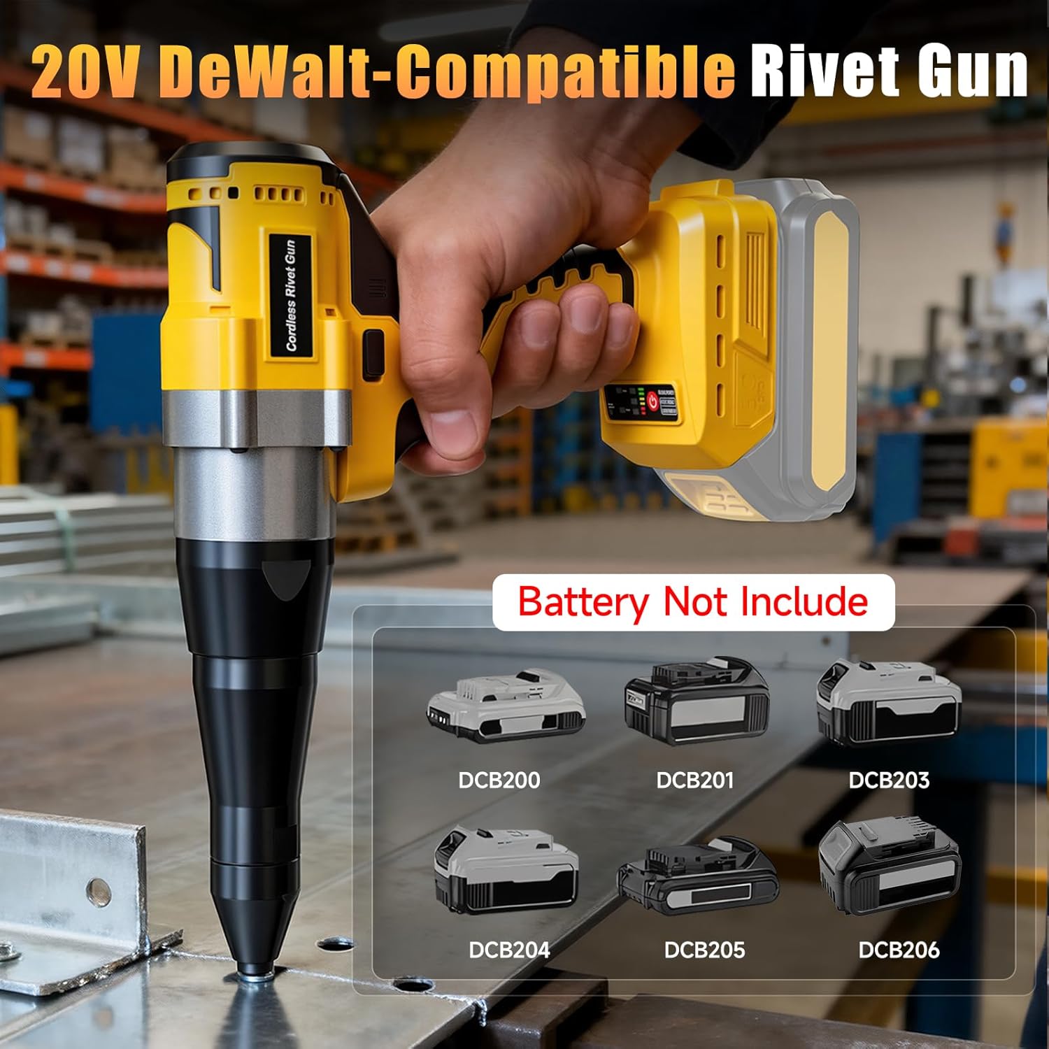 Electric Rivet Gun Compatible with 20V MAX Battery (Tool Only), Brushless Automatic Cordless Rivet Gun, 2248 lbf Pull Force, Quick-Change Nozzle for 1/8" 5/32" 3/16" Pop