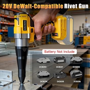 Electric Rivet Gun Compatible with Dewalt 20V MAX Battery (Tool Only), Brushless Automatic Cordless Rivet Gun, 2248 lbf Pull Force, Quick-Change Nozzle for 1/8 5/32 3/16 Pop