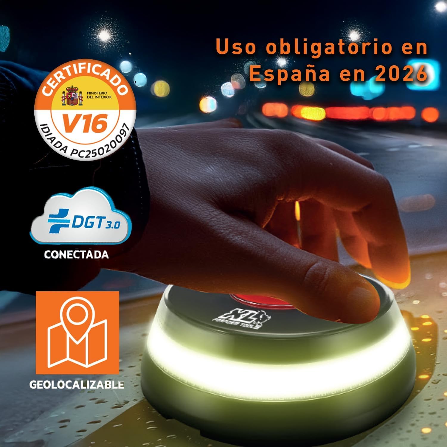 Pack 2 - Baliza V16 Homologada, Conectada con DGT 3.0 Y Geolocalizada, Luz de Emergencia Obligatoria en Enero 2026, con SIM hasta 2038, Señalización de Carretera para Coche. XL Perform Tools