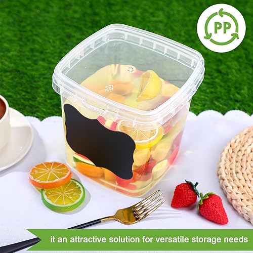 Miniatura 5 de Jinei 50 recipientes de plástico para delicatessen con tapas, recipientes cuadrados transparentes para almacenamiento de alimentos, apilables,