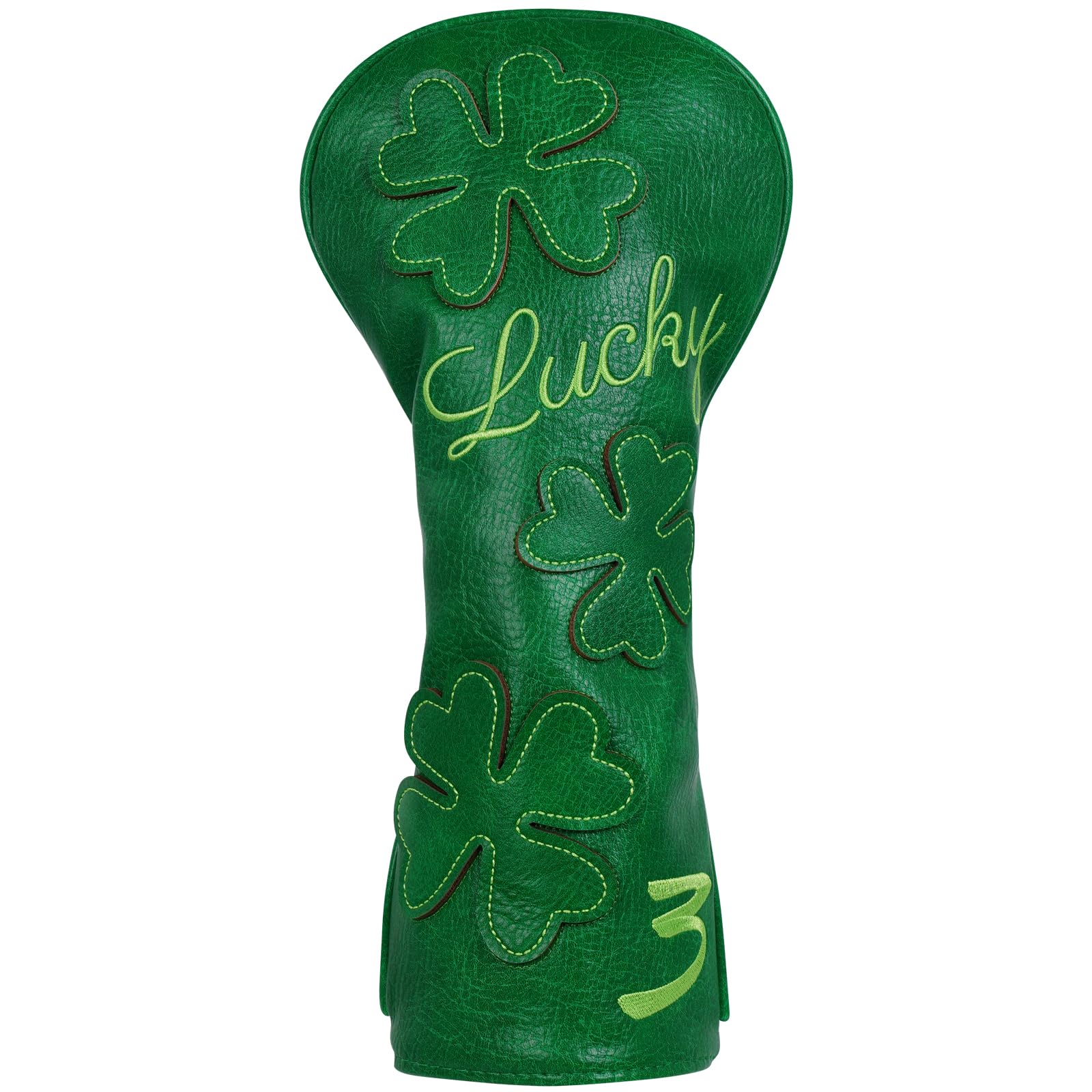 Four Leaf Clover Golf Headcovers Golf Club Head Covers Premium Leather Fairway(FW) Woods Covers 3 Wood Cover with Number Tags