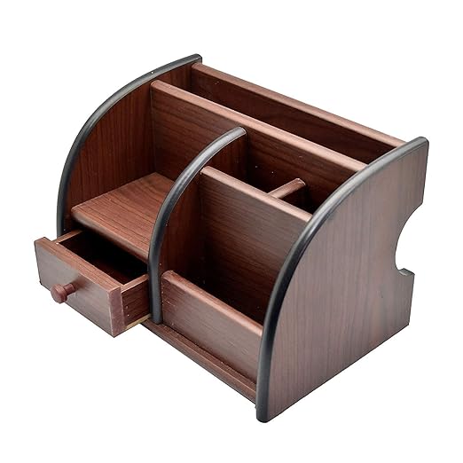 WEIRVI Wooden Pen Stand Big Size with Drawer, Mobile Holder & Remote